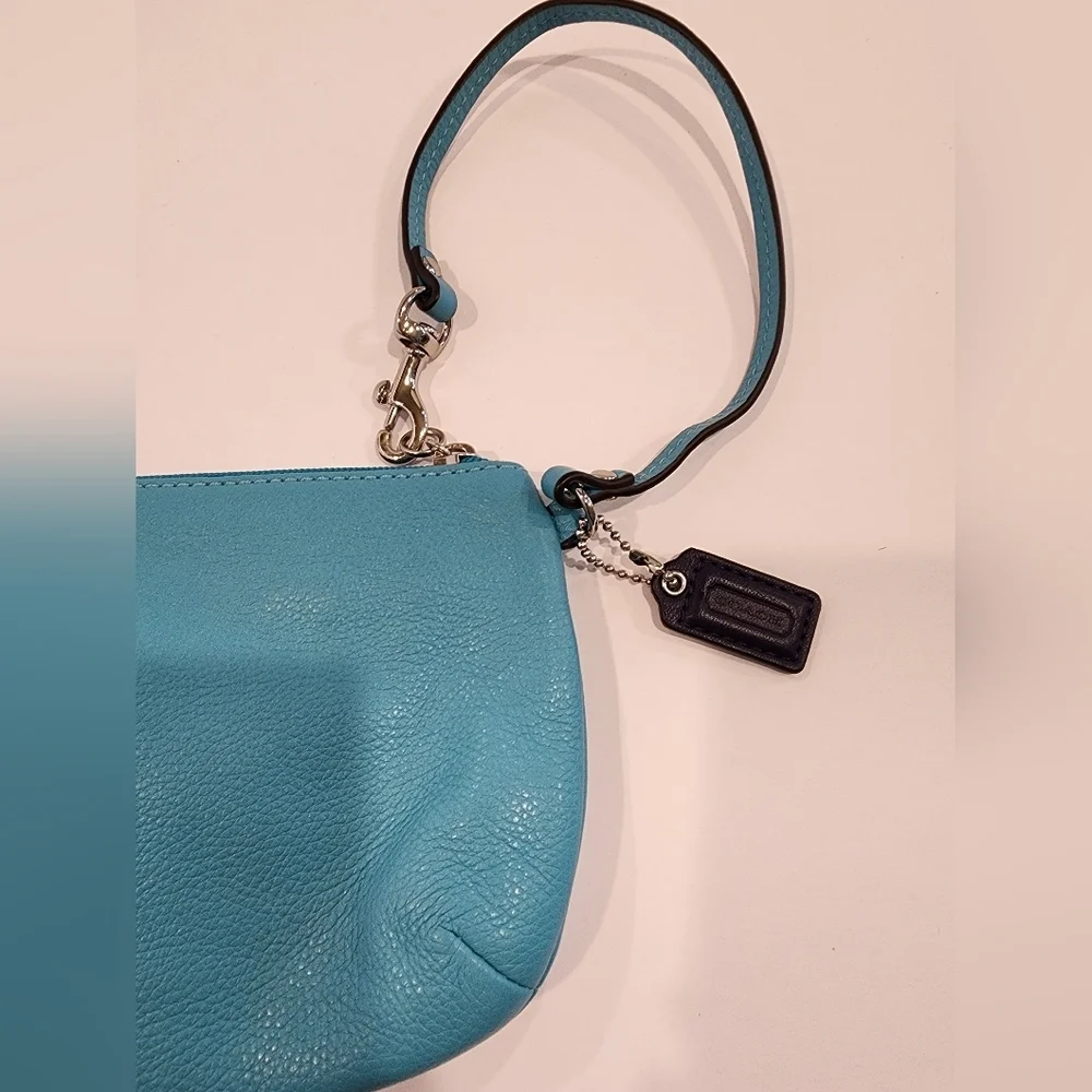 Coach Turquoise Leather Turn Lock Medium Wristlet